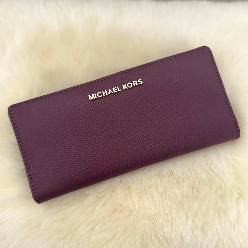 Michael Kors Large Maroon Leather Wallet Holder